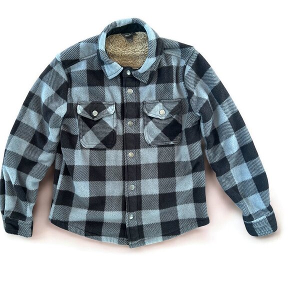 Eddie Bauer Boys Sherpa Lined Shirt Jacket Buffalo Plaid Size 10 Size 12 - Picture 1 of 10
